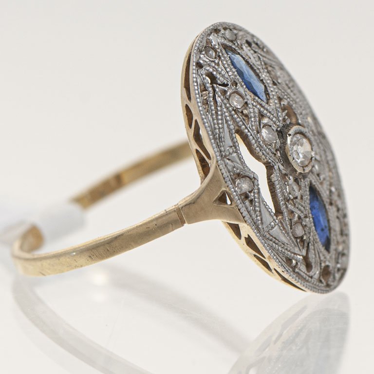 Anillo de oro con brillantes y zafiros - imagen 2