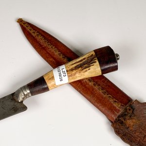 Cuchillo Antiguo Hoja de Acero "Rubin & Cia" con Cabo de Guampa y Vaina de Cuero - imagen 4