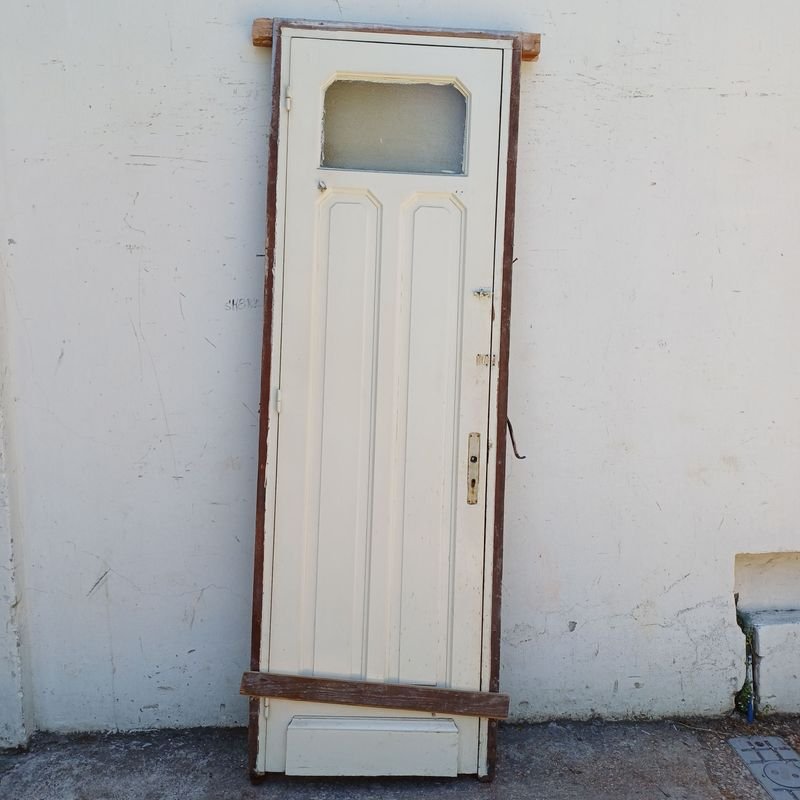 Puerta de tablero y vidrio con marco, completamente en cedro - imagen 4