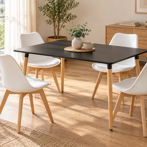 Lote anterior: Juego de Comedor Estilo Eames: Mesa Negra Laqueada y 4 Sillas Blancas con Patas de Madera