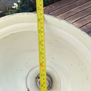 Antigua Lámpara de Techo de metal con pantalla amplia color verde patinado, portalámpara, cadena y cableado - Medidas: Alto 34 cm x Diámetro 42 cm - imagen 7