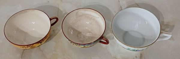 Tres tazas para té japonesas y checoslovacas con detalles de craquelé - imagen 3