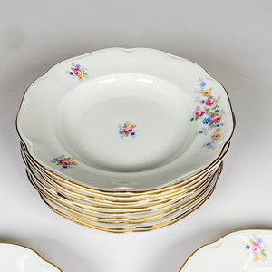 Doce Platos Hondos de Porcelana Checa con Decoración Floral y Borde Dorado - imagen 3