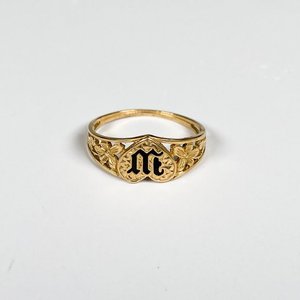 Anillo de Oro 14k con Esmalte Negro y Diseño Floral - imagen 1