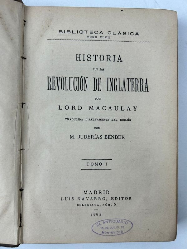 Cuatro tomos antiguos de 'Historia de la Revolución de Inglaterra' de Macaulay - imagen 2