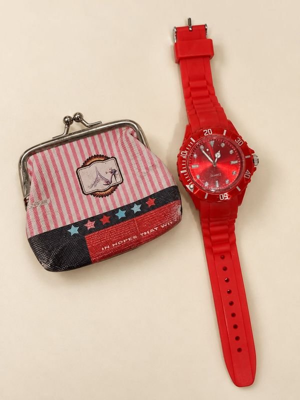 Reloj Pulsera Rojo y Monedero a Juego