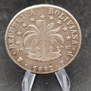 Moneda de Plata Boliviana 8 Soles 1862, Ceca Potosí, Ensayador FP - imagen 5