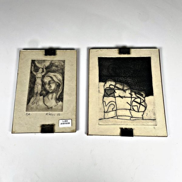 Dos grabados artísticos, uno firmado por M. Pérez '72 - imagen 1