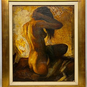 Oleo "Desnudo" de Angel Tejera, 75 x 60 cm, Firmado y Fechado 1973 - imagen 2