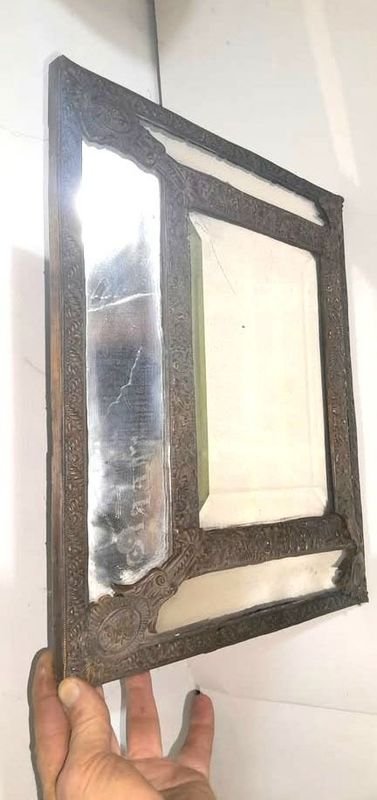 Antiguo Espejo Frances con Marco de Bronce Labrado y Cristal Viselado - imagen 9