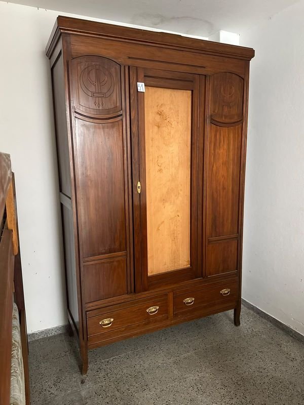 Ropero Antiguo de Madera con 1 Puerta y 2 Cajones