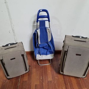 Lote de Valijas Beige con Interior Rayado y Chango de Compras Azul - imagen 2