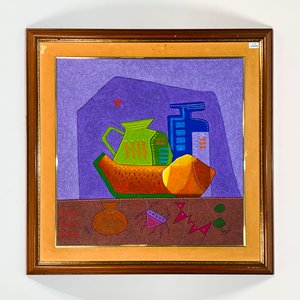 Lote anterior: Cuadro Óleo Moderno: Naturaleza Muerta con Frutas, Botella y Jarra