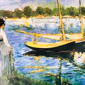 Cuadro "Dama y Barca" Reproducción Van Gogh con Marco Dorado - imagen 2
