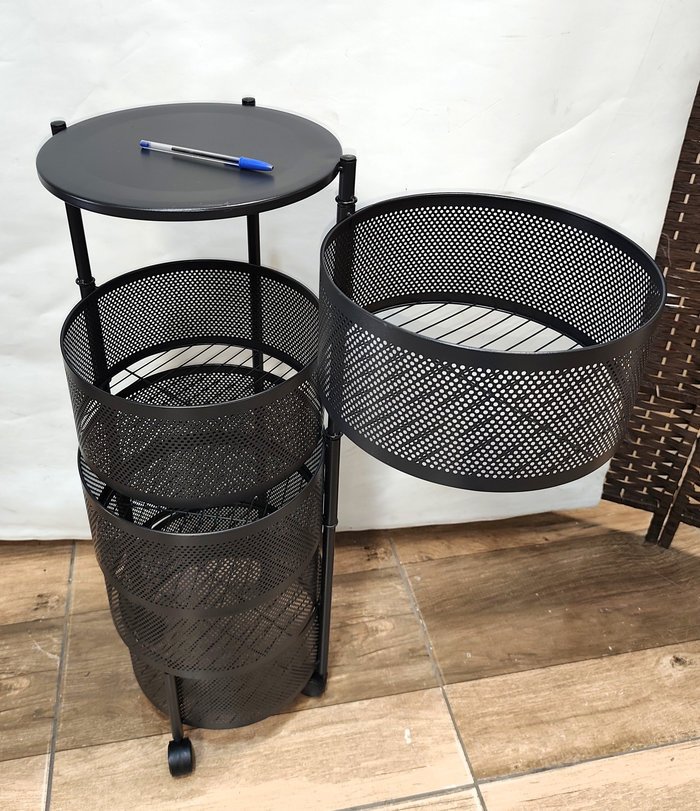 Organizador metálico X5 canastos y ruedas, cilíndrico, negro, nuevo en caja - imagen 4