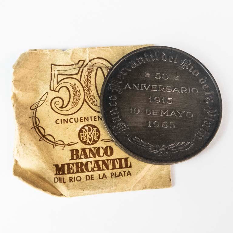 Medalla Banco Mercantil del Río de la Plata 50 Años Bronce Original