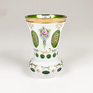 Florero de Cristal Bohemia Pintado a Mano con Detalles Dorados y Verdes - imagen 1