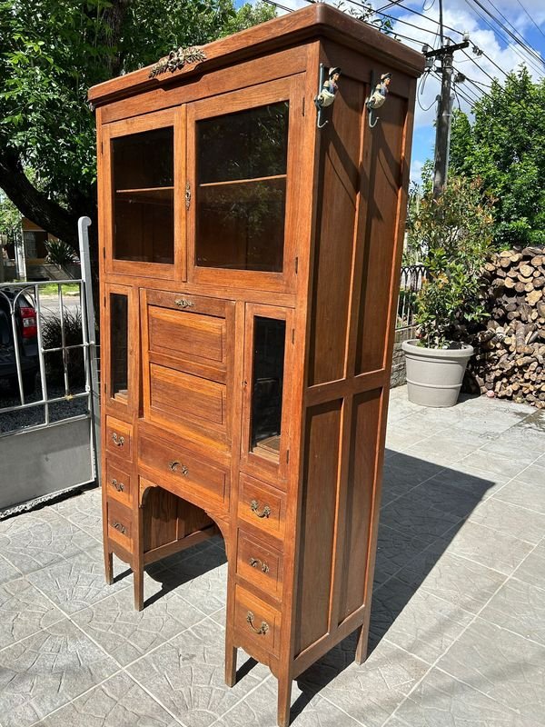 Gran Mueble Roble Macizo Secretario Escritorio Biblioteca - imagen 6