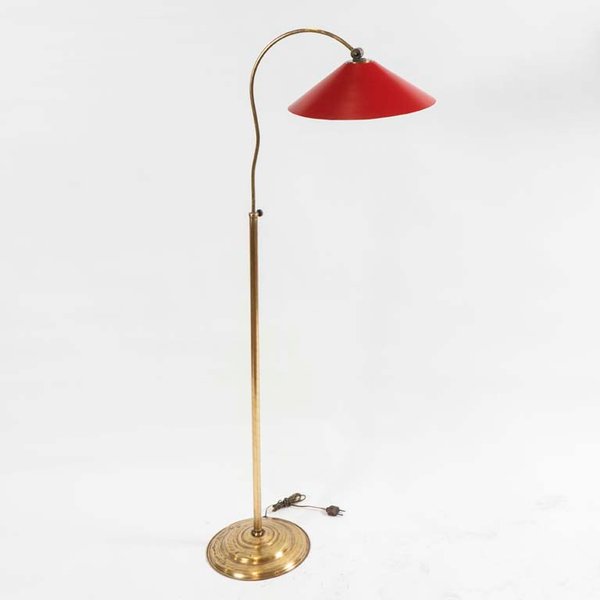 Lámpara de Pie de Bronce con Pantalla Roja Metálica - imagen 1