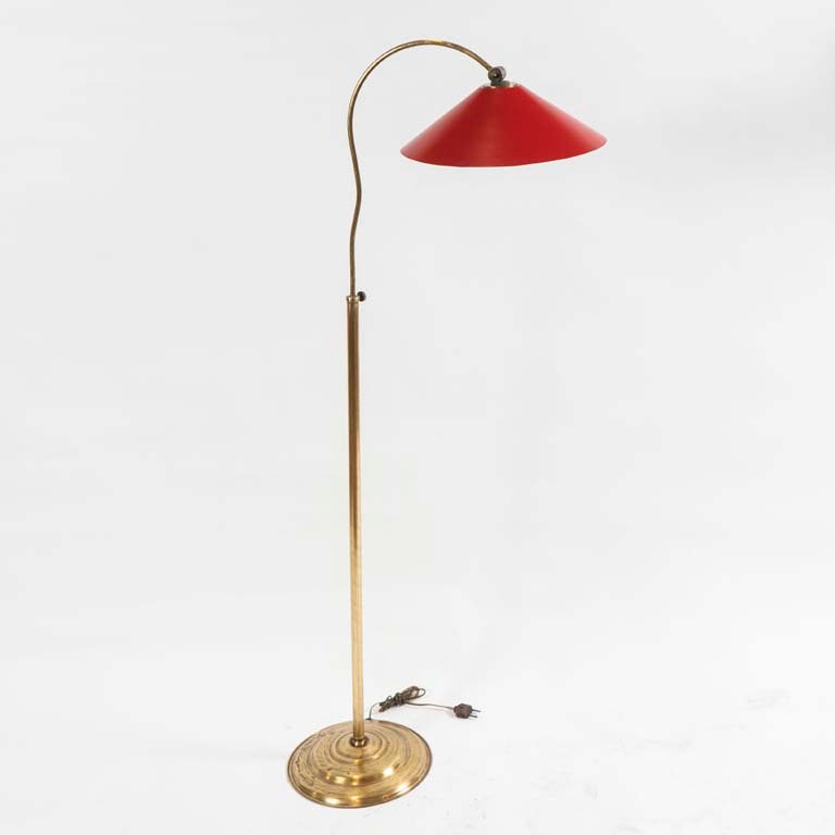 Lámpara de Pie de Bronce con Pantalla Roja Metálica