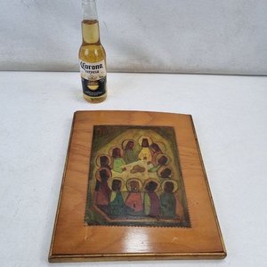 Icono "La Última Cena" en Tabla de Madera con Borde Dorado - imagen 2