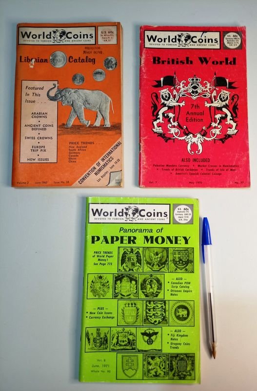 3 Revistas World Coins: Junio 1965, Mayo 1970, Junio 1971 - Monedas y Papel Moneda