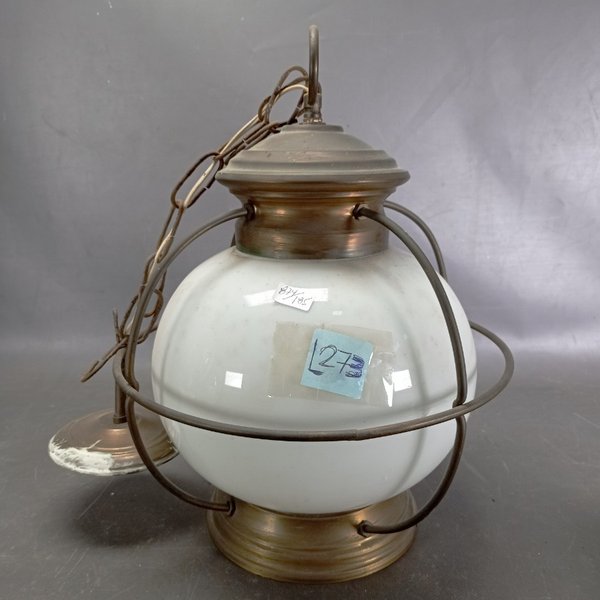 Colgante Estilo Náutico Globo Opalina con Jaula Bronce - imagen 1