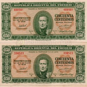 Lote siguiente: Billetes de 50 Centésimos de Uruguay (4 unidades)