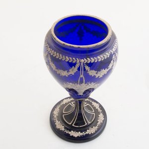 Copón de Cristal Azul con Esmalte y Flores - 18cm - imagen 3
