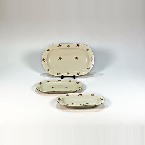Juego de 3 Fuentes Ovales de Porcelana Bavaria Beige con Flores