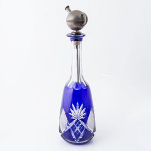 Botellón de Cristal Azul Tallado con Tapón Metálico - imagen 2