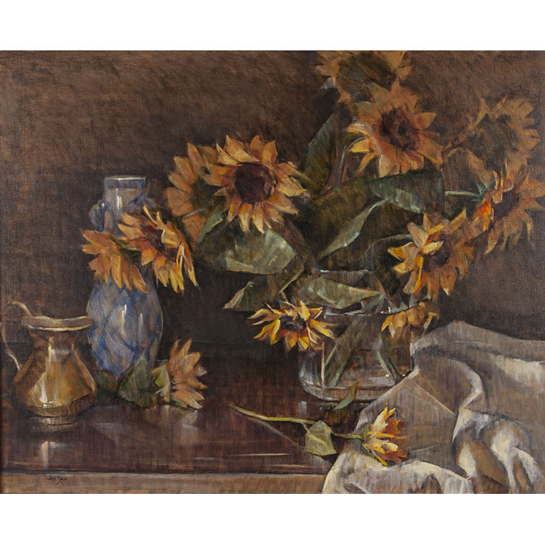 Pintura de Jan Sala: Flores en un entorno realista