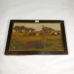 Cuadro al Óleo "Casa de Campo" con Marco de Madera - imagen 1