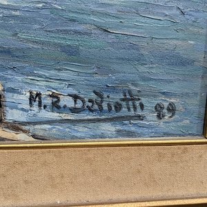 Pintura al óleo "Puerto con Casas" de Manuel Raúl Deliotti, 1989 - imagen 4