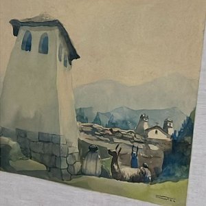Acuarela del Pintor Santos: "Torre y Llamas" - Segunda Obra de Colección - imagen 3