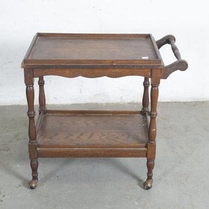 Mesa Bar Rodante de Madera Oscura, Dos Niveles, con Ruedas - imagen 1