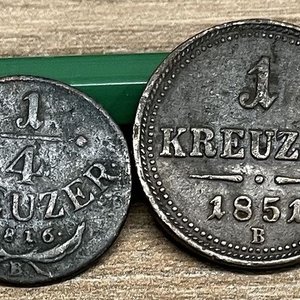 Dos monedas antiguas de Austria: 1/4 Kreuzer de 1816 y 1 Kreuzer de 1851 - imagen 2