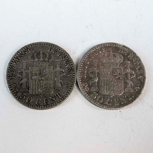 Dos Monedas de Plata Españolas: 50 Céntimos de 1904 y 1910, Alfonso XIII - imagen 2