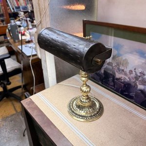 Lámpara de Escritorio Antigua de Bronce Macizo con Pantalla Metálica - imagen 3