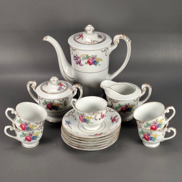 Juego de Café Japonés "Jyoto" con Cafetera, Azucarero, Lechera y 5 Dúos de Taza y Plato - imagen 1