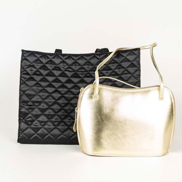 Par de Carteras: Bolso Dorado y Bolso Negro Capitoné - imagen 1