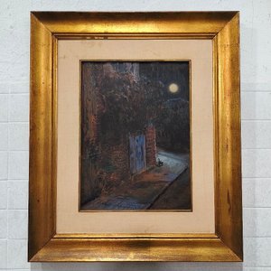 Óleo sobre Fibra "Escena Nocturna" de Aldo Curto con Marco Dorado - imagen 2