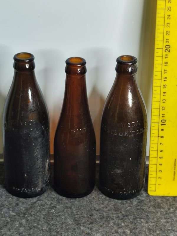 3 Botellas Antiguas Cerveza Paysandú Vidrio Ambar