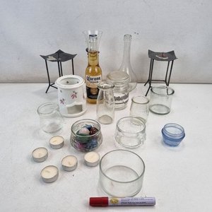 Lote siguiente: Lote de Recipientes, Soportes y Velas Decorativas con Flores y Piedras