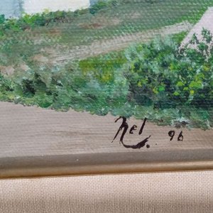 Aóleo de estilo figurativo y tradicional que representa un paisaje costero 47*34 - imagen 2
