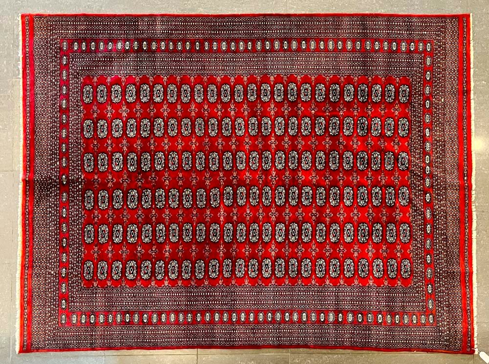 Alfombra Boukara Roja con Dibujos Geométricos - 298 x 225 cm