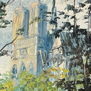 Cuadro al óleo firmado: Catedral de Notre Dame en París - imagen 2
