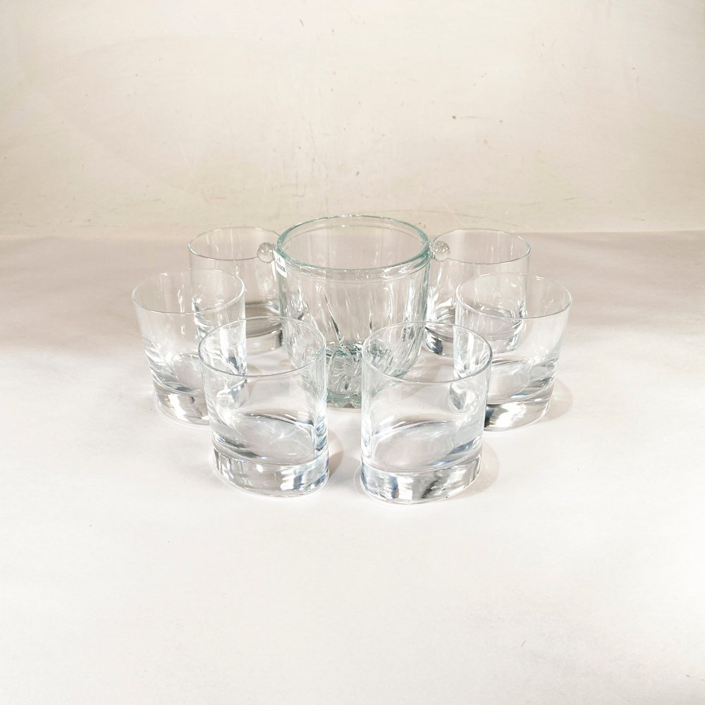 Juego de Hielera y Seis Vasos Ovales para Whisky de Cristal