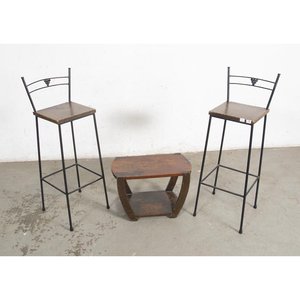 Juego de 2 Sillas Altas de Hierro y Madera con Mesita de Sala Art Decó - imagen 2