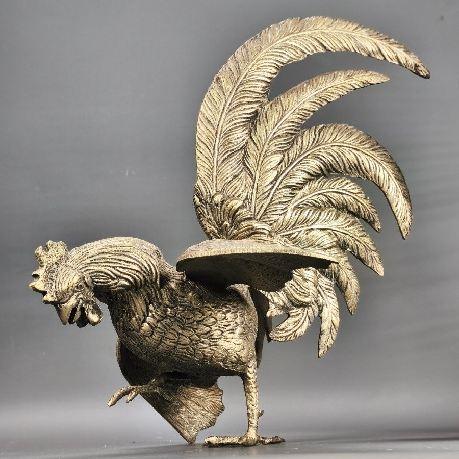 Estatuas de gallos de bronce plateado para decoración - imagen 5